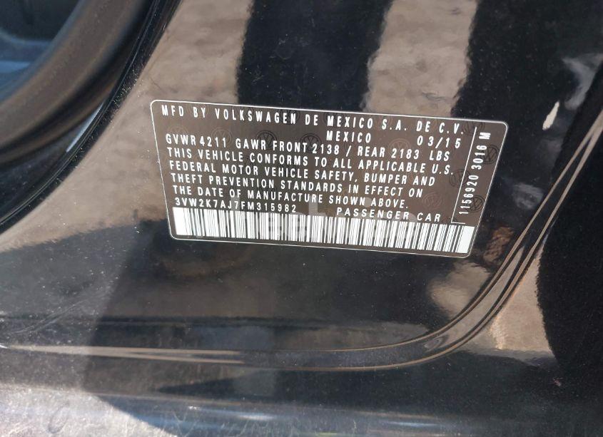Photo 9 of 2015 Volkswagen Jetta 2.0L S (VIN 3VW2K7AJ7FM315982)