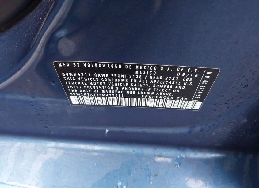 Photo 9 of 2015 Volkswagen Jetta 2.0L S (VIN 3VW2K7AJ7FM423695)