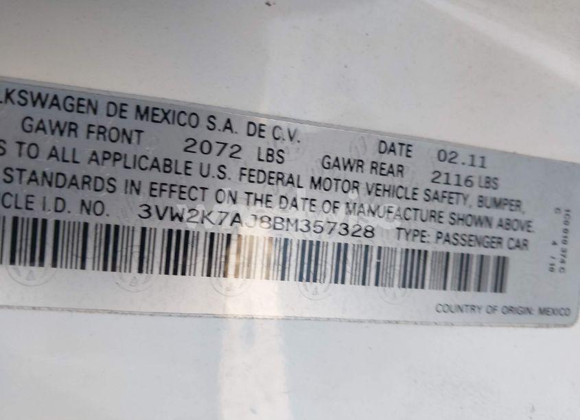 Photo 9 of 2011 Volkswagen Jetta 2.0L S (VIN 3VW2K7AJ8BM357328)