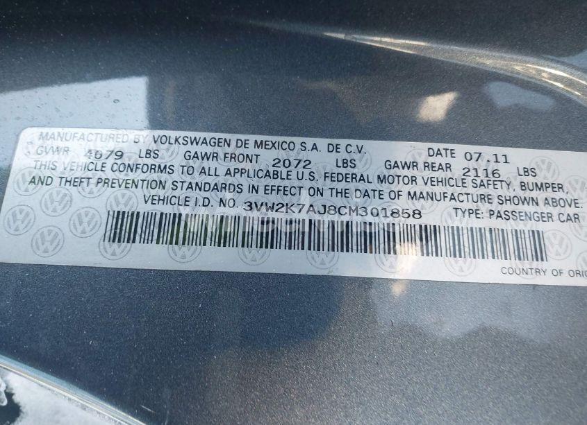 Photo 9 of 2012 Volkswagen Jetta 2.0L S (VIN 3VW2K7AJ8CM301858)