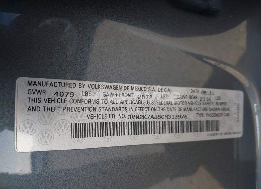 Photo 9 of 2012 Volkswagen Jetta 2.0L S (VIN 3VW2K7AJ8CM313976)