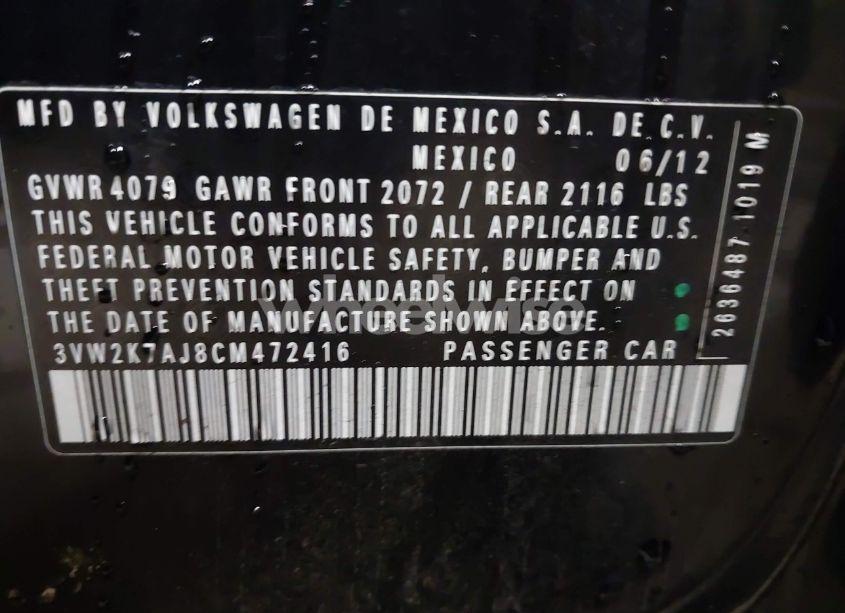 Photo 9 of 2012 Volkswagen Jetta 2.0L S (VIN 3VW2K7AJ8CM472416)