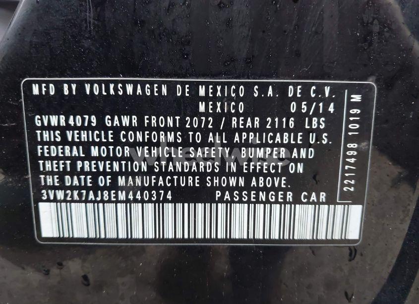 Photo 9 of 2014 Volkswagen Jetta 2.0L S (VIN 3VW2K7AJ8EM440374)