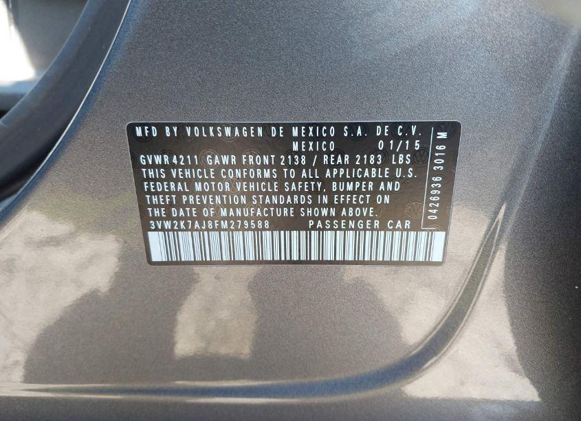 Photo 9 of 2015 Volkswagen Jetta 2.0L S (VIN 3VW2K7AJ8FM279588)