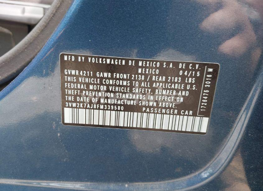 Photo 9 of 2015 Volkswagen Jetta 2.0L S (VIN 3VW2K7AJ8FM339580)