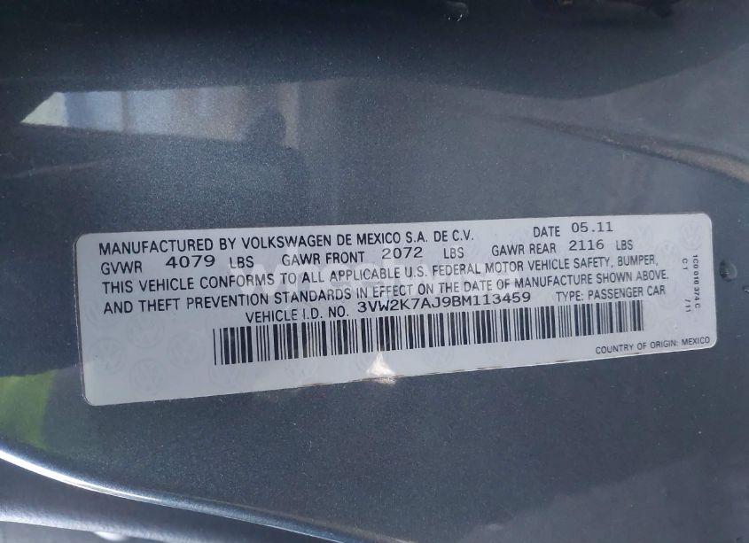 Photo 9 of 2011 Volkswagen Jetta 2.0L S (VIN 3VW2K7AJ9BM113459)