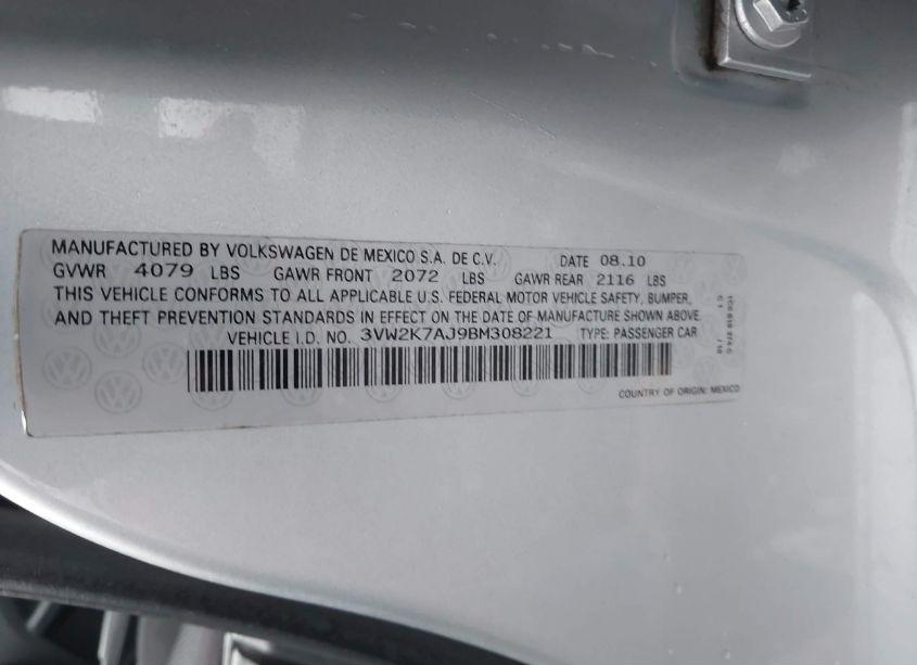 Photo 9 of 2011 Volkswagen Jetta 2.0L S (VIN 3VW2K7AJ9BM308221)