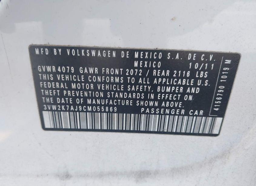 Photo 9 of 2012 Volkswagen Jetta 2.0L S (VIN 3VW2K7AJ9CM055869)