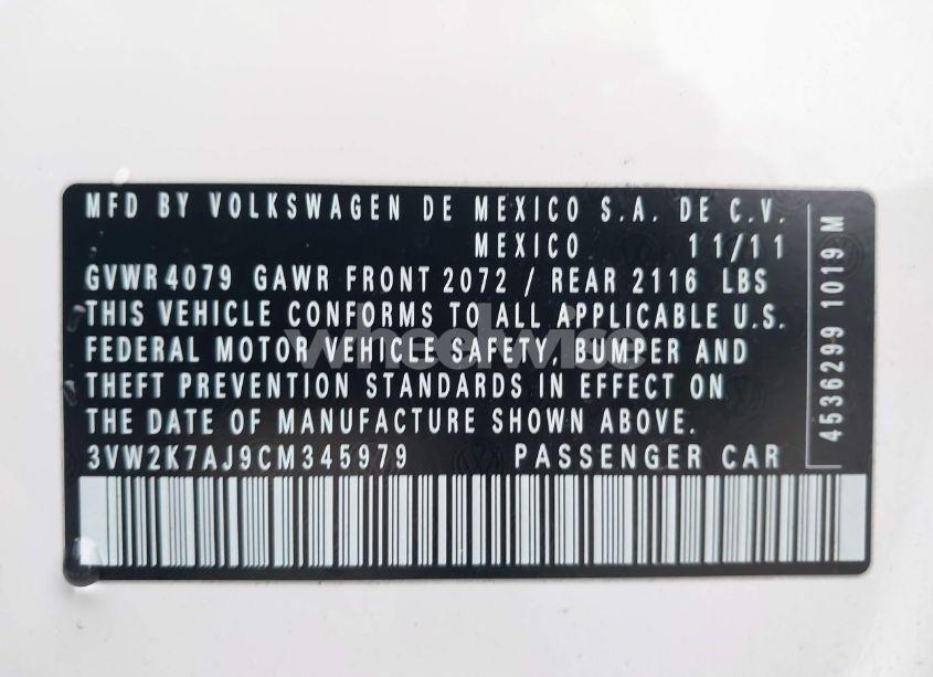 Photo 9 of 2012 Volkswagen Jetta (VIN 3VW2K7AJ9CM345979)