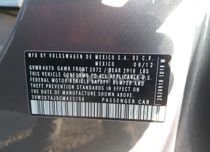 Photo 9 of 2012 Volkswagen Jetta 2.0L S (VIN 3VW2K7AJ9CM423158)