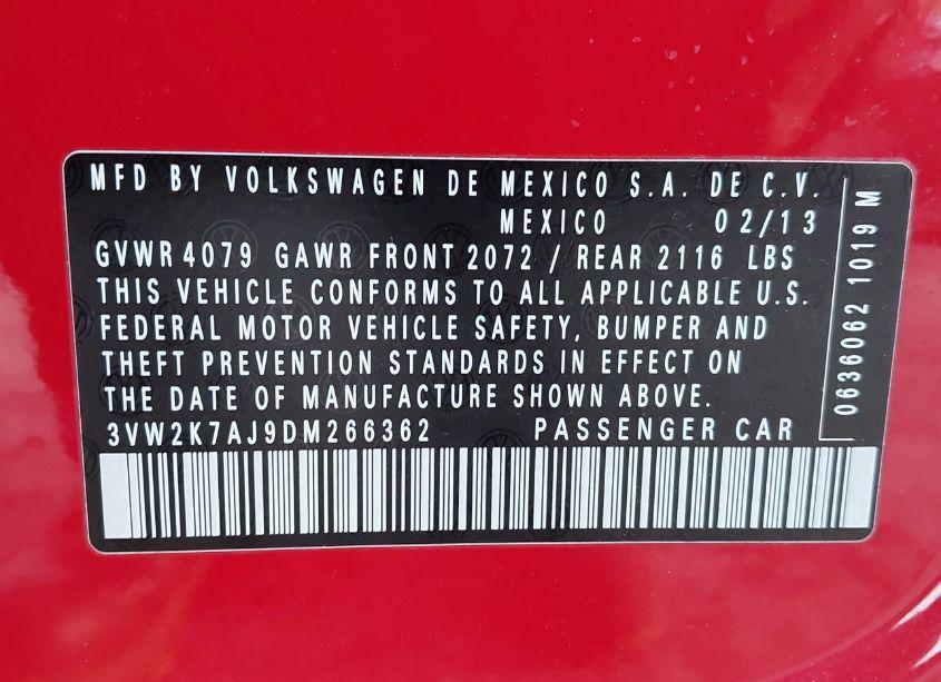 Photo 9 of 2013 Volkswagen Jetta 2.0L S (VIN 3VW2K7AJ9DM266362)