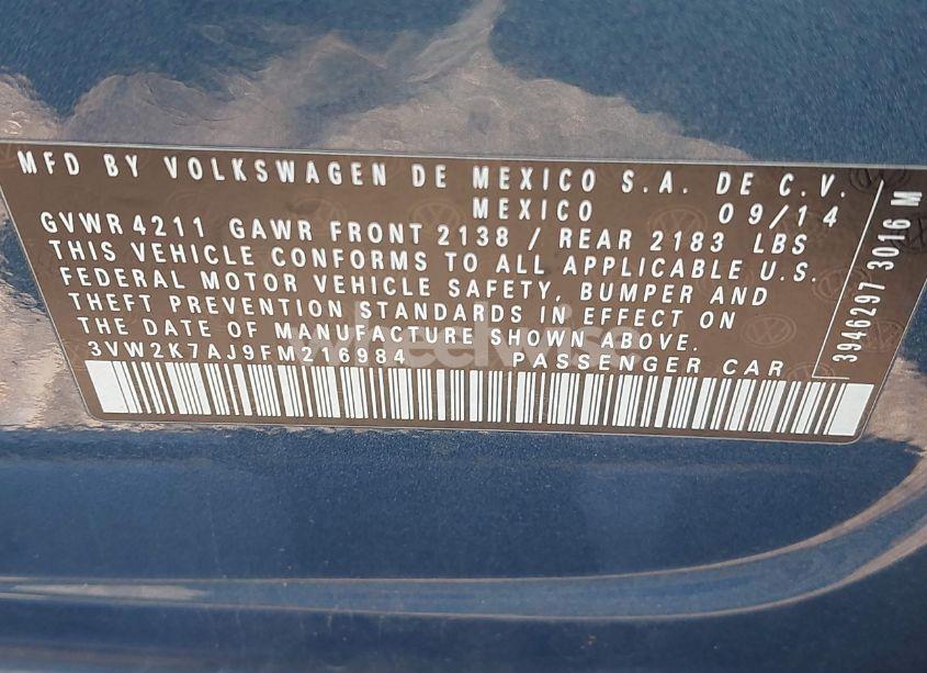 Photo 9 of 2015 Volkswagen Jetta 2.0L S (VIN 3VW2K7AJ9FM216984)