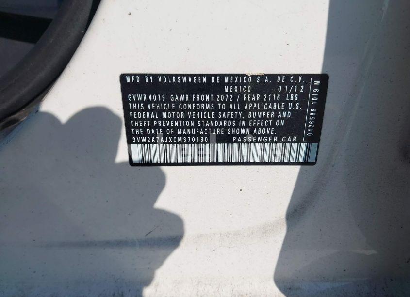 Photo 9 of 2012 Volkswagen Jetta 2.0L S (VIN 3VW2K7AJXCM370180)