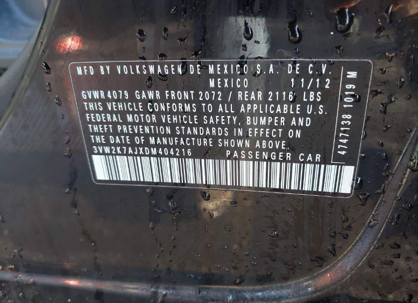Photo 9 of 2013 Volkswagen Jetta 2.0L S (VIN 3VW2K7AJXDM404216)