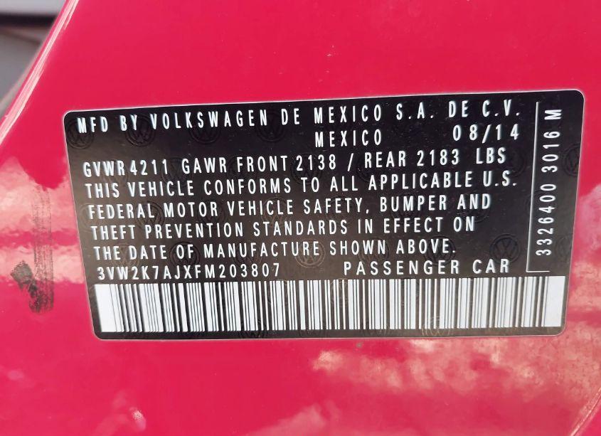 Photo 9 of 2015 Volkswagen Jetta 2.0L S (VIN 3VW2K7AJXFM203807)