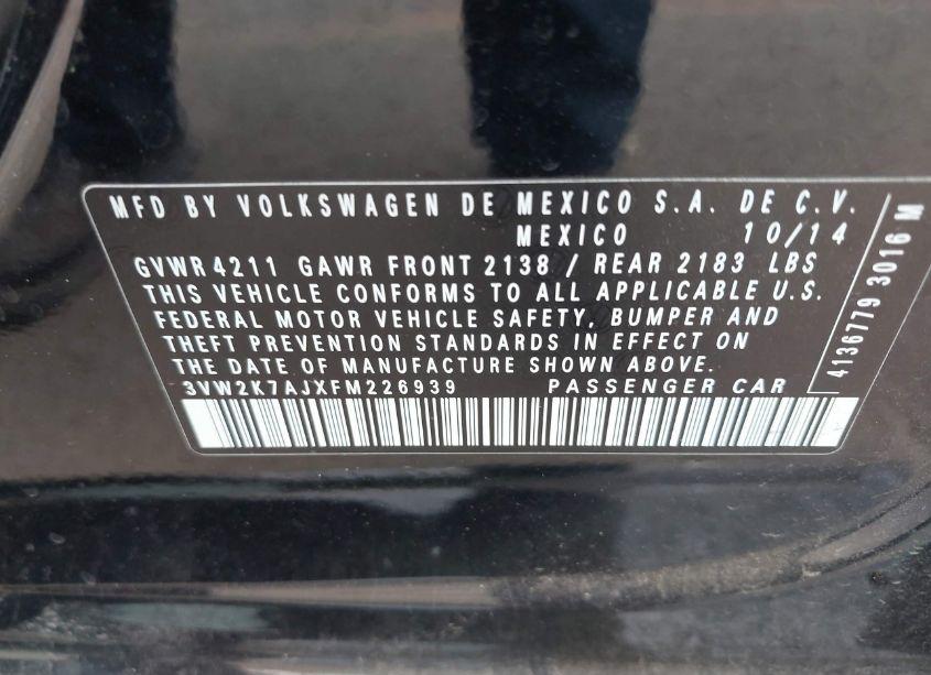 Photo 9 of 2015 Volkswagen Jetta 2.0L S (VIN 3VW2K7AJXFM226939)