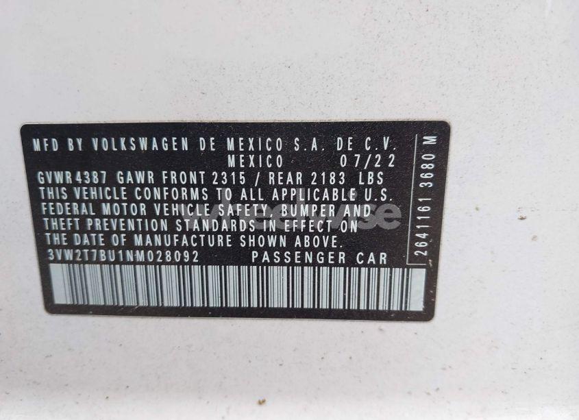 Photo 9 of 2022 Volkswagen Jetta GLI 2.0T AUTOBAHN (VIN 3VW2T7BU1NM028092)