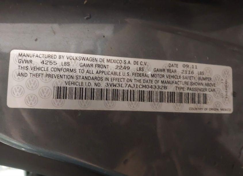 Photo 9 of 2012 Volkswagen Jetta 2.0L TDI (VIN 3VW3L7AJ1CM043328)