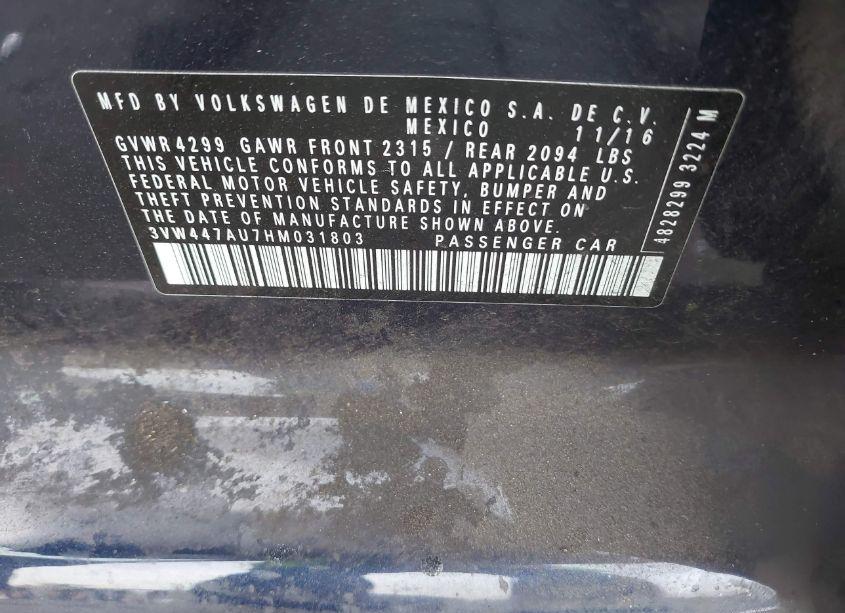 Photo 9 of 2017 Volkswagen Golf GTI AUTOBAHN 4-DOOR/S 4-DOOR/SE 4-DOOR/SPORT 4-DOOR (VIN 3VW447AU7HM031803)