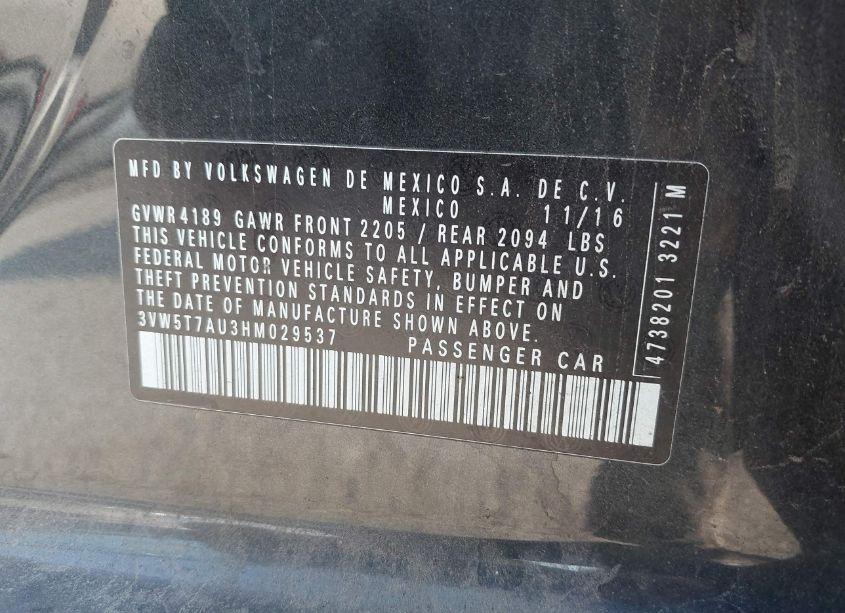 Photo 9 of 2017 Volkswagen Golf GTI AUTOBAHN 4-DOOR/S 4-DOOR/SE 4-DOOR/SPORT 4-DOOR (VIN 3VW5T7AU3HM029537)