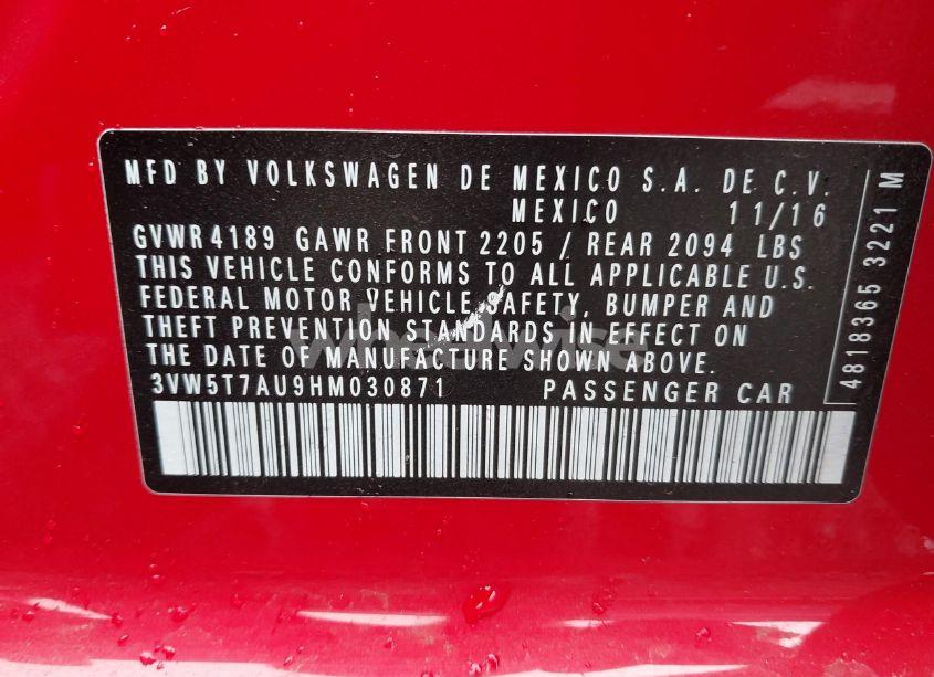 Photo 9 of 2017 Volkswagen Golf GTI AUTOBAHN 4-DOOR/S 4-DOOR/SE 4-DOOR/SPORT 4-DOOR (VIN 3VW5T7AU9HM030871)