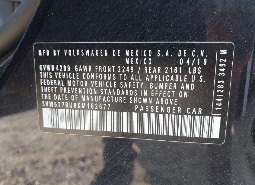 Photo 9 of 2019 Volkswagen Jetta GLI 2.0T 35TH ANNIVERSARY EDITION/2.0T AUTOBAHN/2.0T S (VIN 3VW5T7BU8KM182677)