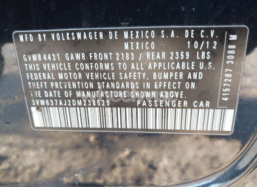 Photo 9 of 2013 Volkswagen Jetta HYBRID SE (VIN 3VW637AJ2DM238529)