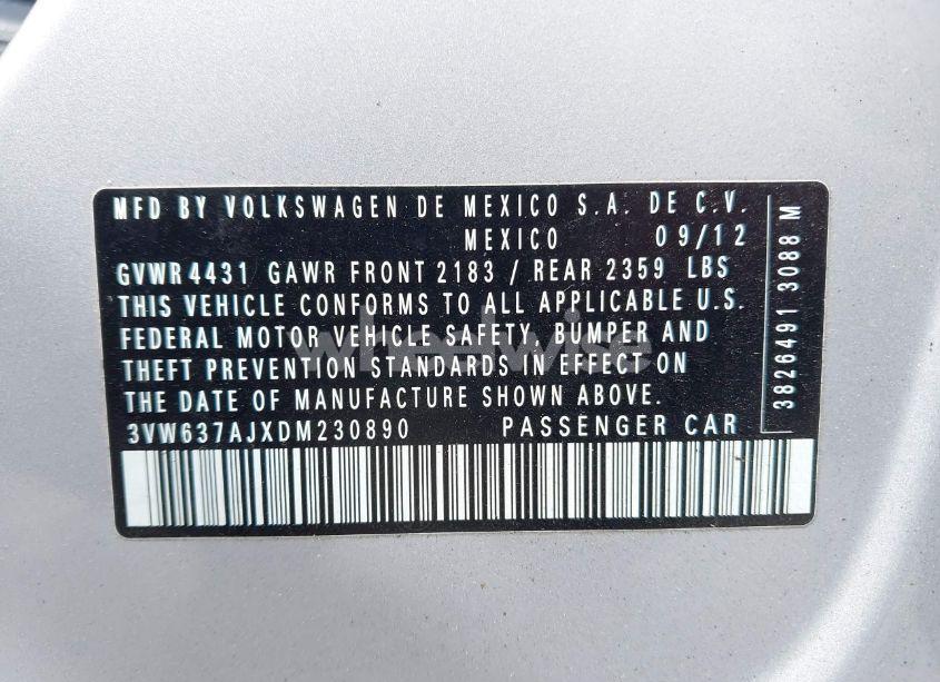 Photo 9 of 2013 Volkswagen Jetta HYBRID SEL (VIN 3VW637AJXDM230890)