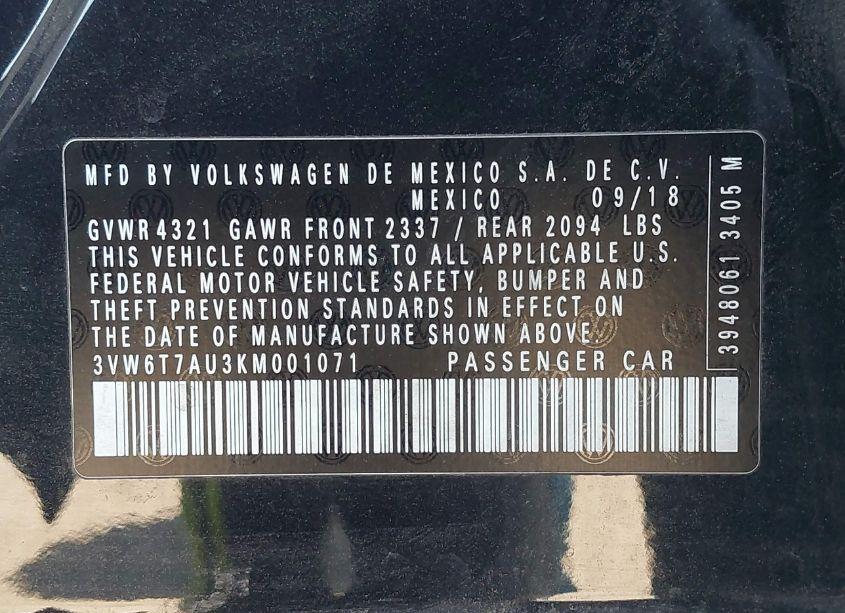 Photo 9 of 2019 Volkswagen Golf GTI 2.0T AUTOBAHN/2.0T RABBIT EDITION/2.0T S/2.0T SE (VIN 3VW6T7AU3KM001071)