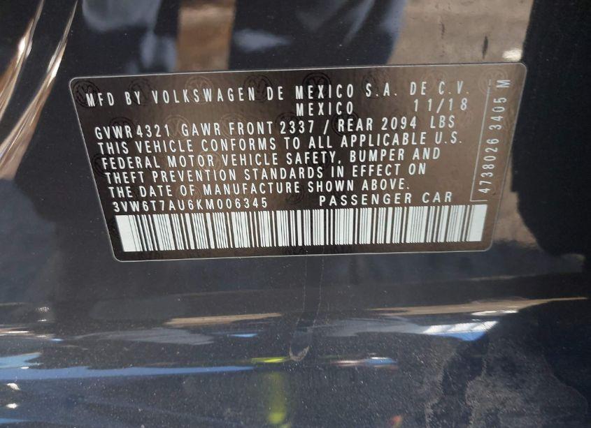 Photo 9 of 2019 Volkswagen Golf GTI 2.0T AUTOBAHN/2.0T RABBIT EDITION/2.0T S/2.0T SE (VIN 3VW6T7AU6KM006345)