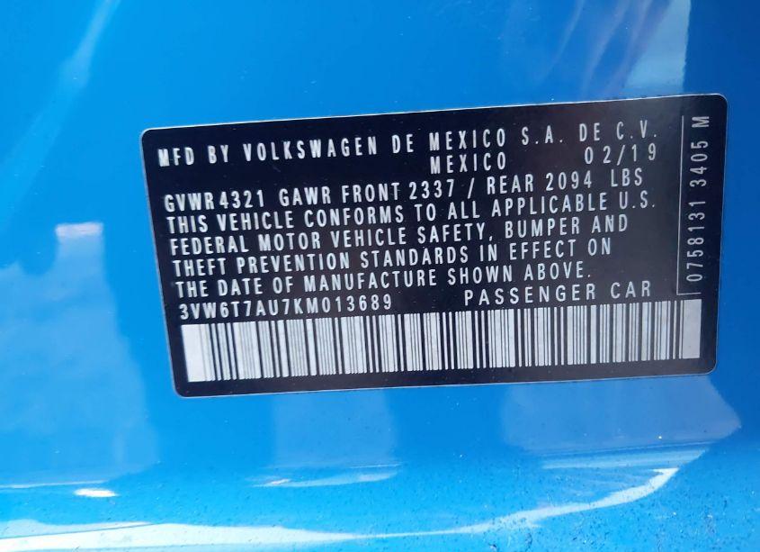 Photo 9 of 2019 Volkswagen Golf GTI 2.0T AUTOBAHN/2.0T RABBIT EDITION/2.0T S/2.0T SE (VIN 3VW6T7AU7KM013689)