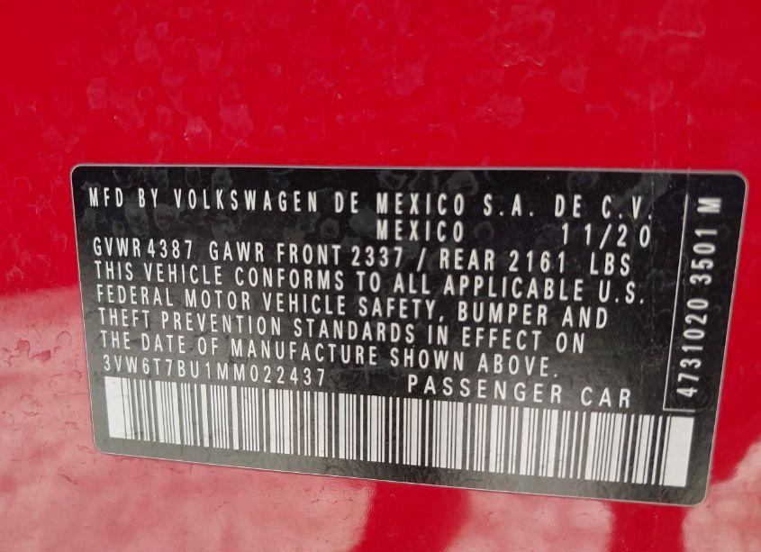 Photo 9 of 2021 Volkswagen Jetta GLI 2.0T AUTOBAHN/2.0T S (VIN 3VW6T7BU1MM022437)