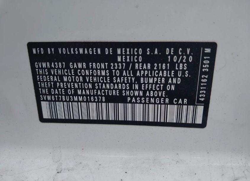 Photo 9 of 2021 Volkswagen Jetta GLI 2.0T AUTOBAHN/2.0T S (VIN 3VW6T7BU3MM016378)