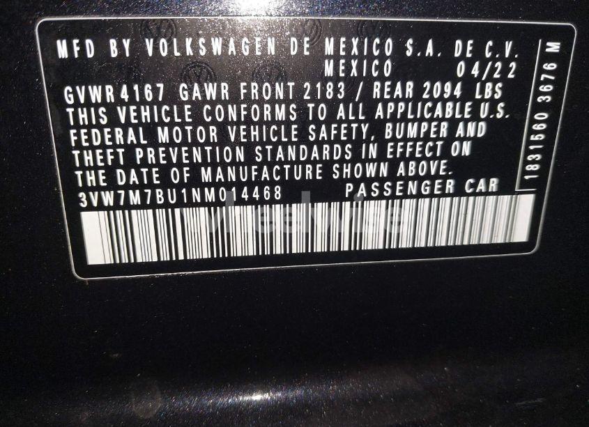 Photo 9 of 2022 Volkswagen Jetta 1.5T SE (VIN 3VW7M7BU1NM014468)