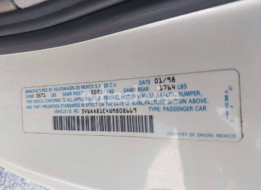 Photo 9 of 1998 Volkswagen Cabrio GL (VIN 3VWAA81E4WM808669)
