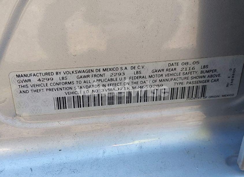 Photo 9 of 2006 Volkswagen Jetta 2.0T (VIN 3VWAJ71K36M650289)