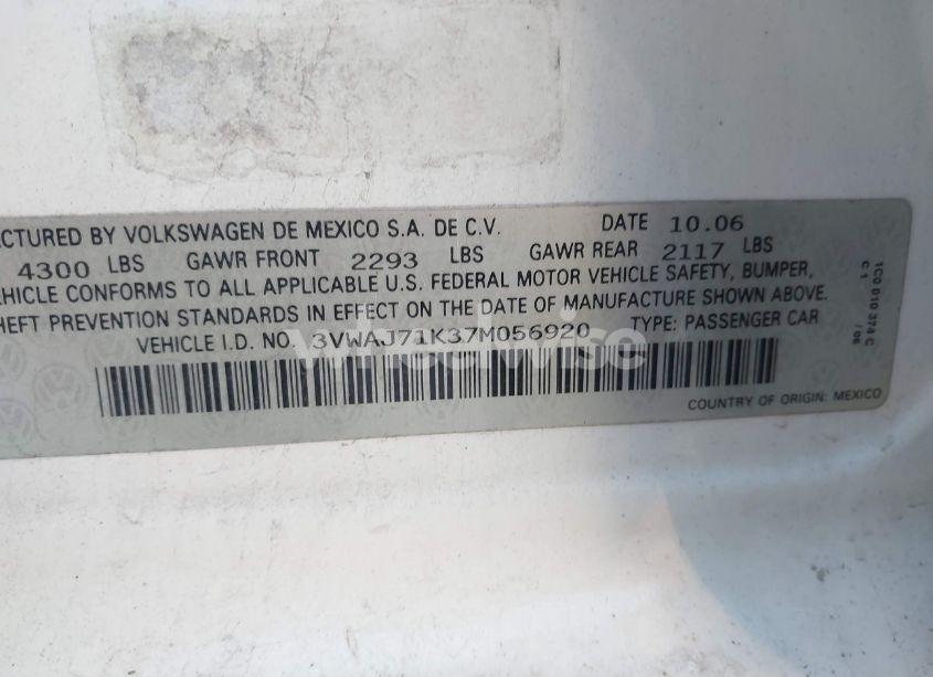 Photo 9 of 2007 Volkswagen Jetta 2.0T (VIN 3VWAJ71K37M056920)