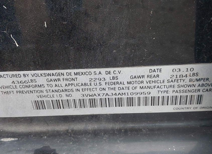 Photo 9 of 2010 Volkswagen Jetta LIMITED EDITION (VIN 3VWAX7AJ4AM109959)