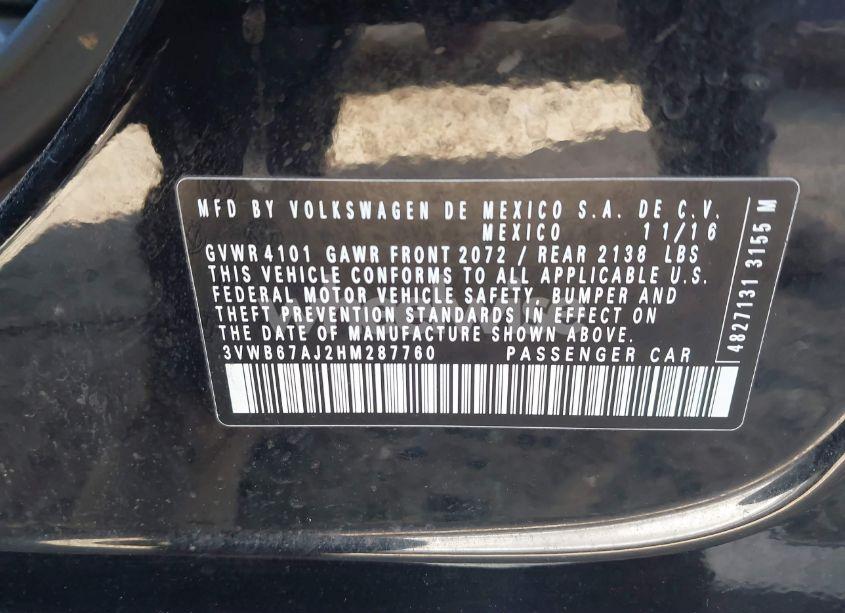 Photo 9 of 2017 Volkswagen Jetta 1.4T SE (VIN 3VWB67AJ2HM287760)