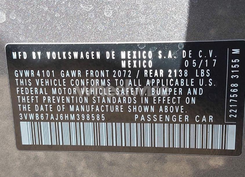 Photo 9 of 2017 Volkswagen Jetta 1.4T SE (VIN 3VWB67AJ6HM398585)