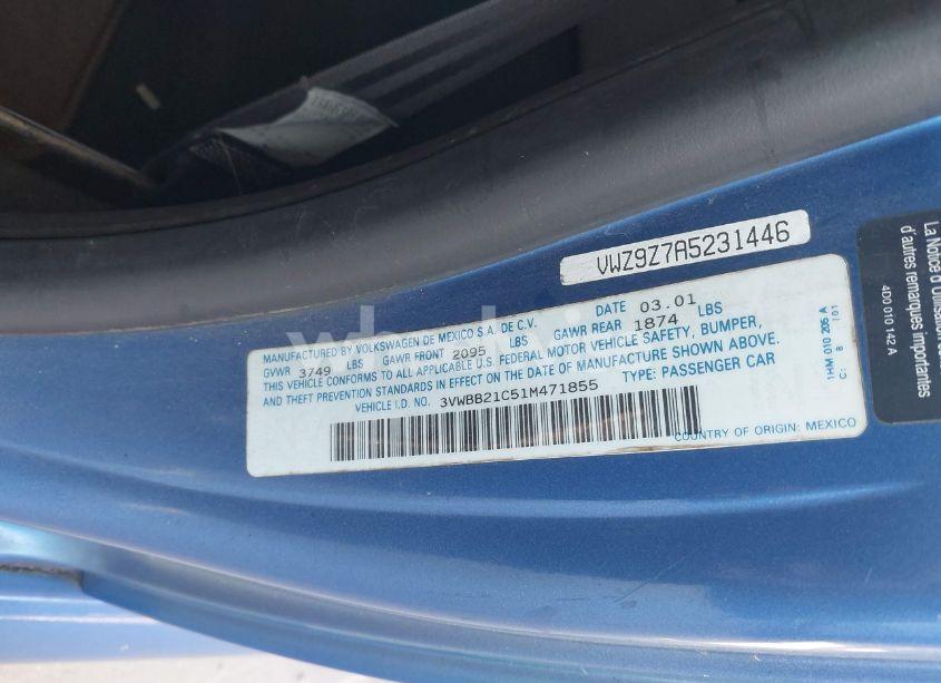 Photo 9 of 2001 Volkswagen New BEETLE GL (VIN 3VWBB21C51M471855)