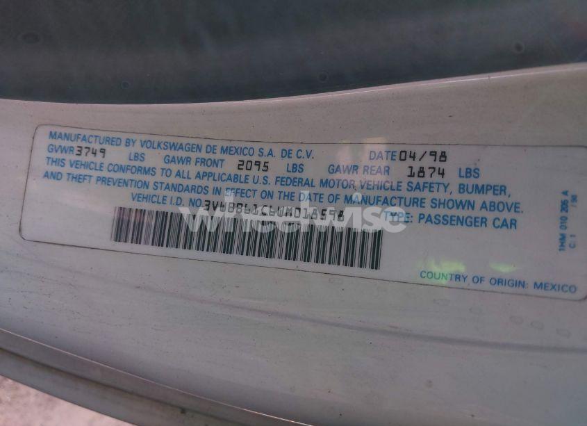 Photo 9 of 1998 Volkswagen New BEETLE (VIN 3VWBB61C6WM018598)
