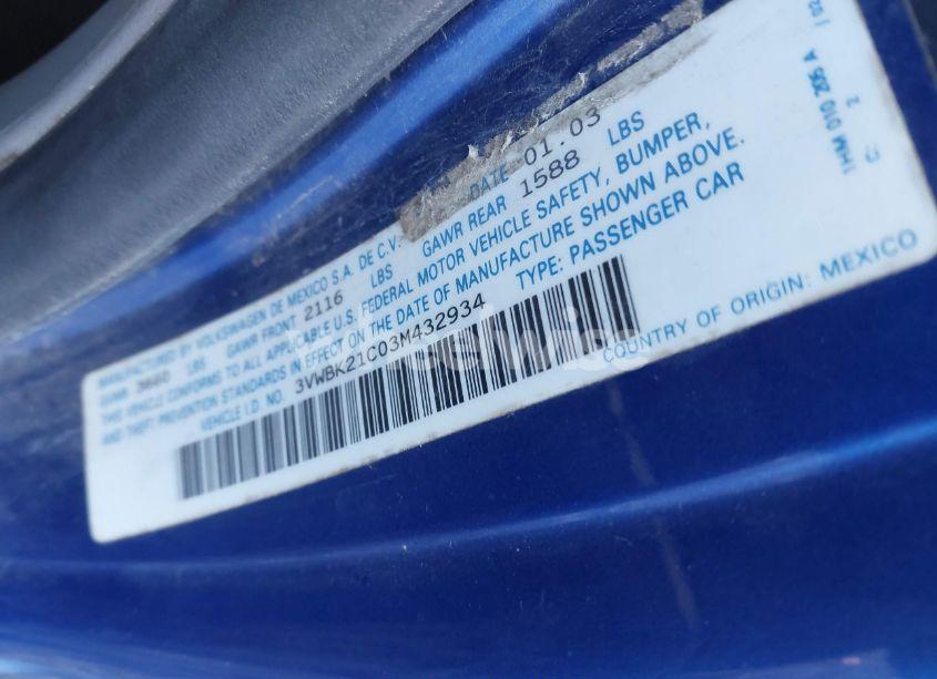 Photo 9 of 2003 Volkswagen New BEETLE GL (VIN 3VWBK21C03M432934)