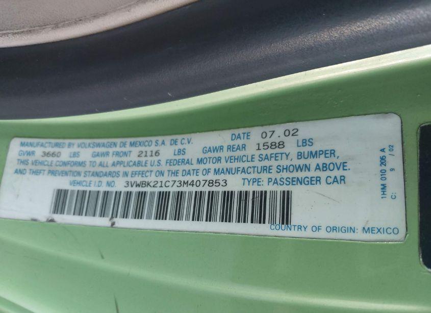 Photo 9 of 2003 Volkswagen New BEETLE GL (VIN 3VWBK21C73M407853)