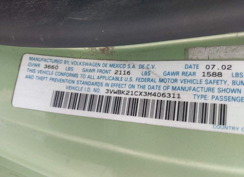 Photo 9 of 2003 Volkswagen New BEETLE GL (VIN 3VWBK21CX3M406311)