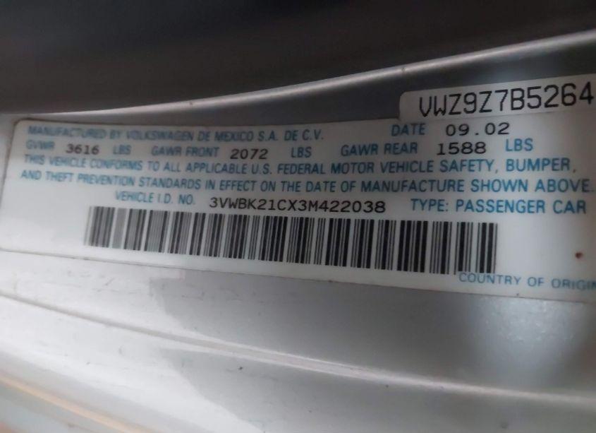 Photo 9 of 2003 Volkswagen New BEETLE GL (VIN 3VWBK21CX3M422038)