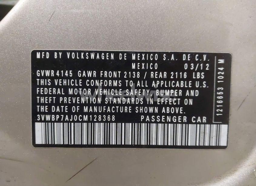 Photo 9 of 2012 Volkswagen Jetta 2.5L SE (VIN 3VWBP7AJ0CM128368)