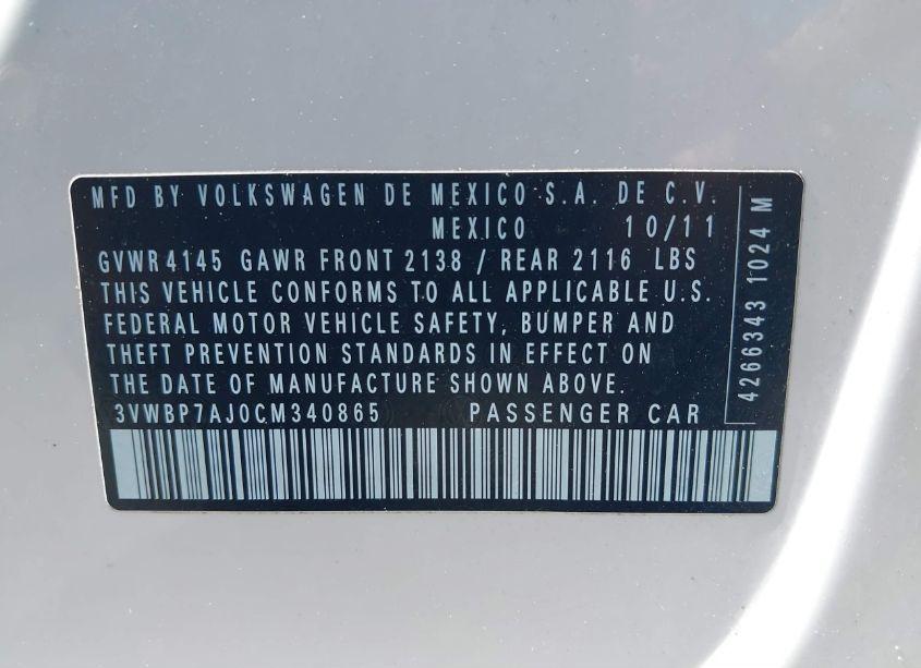 Photo 9 of 2012 Volkswagen Jetta 2.5L SE (VIN 3VWBP7AJ0CM340865)