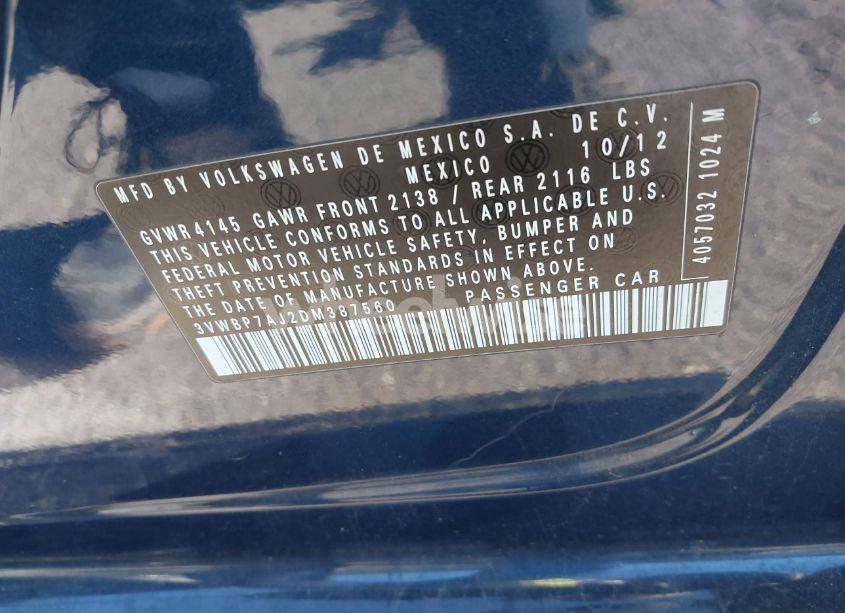 Photo 9 of 2013 Volkswagen Jetta 2.5L SE (VIN 3VWBP7AJ2DM387560)