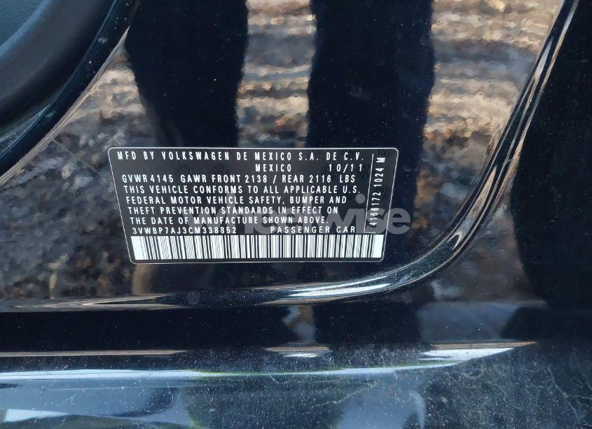 Photo 9 of 2012 Volkswagen Jetta 2.5L SE (VIN 3VWBP7AJ3CM338852)